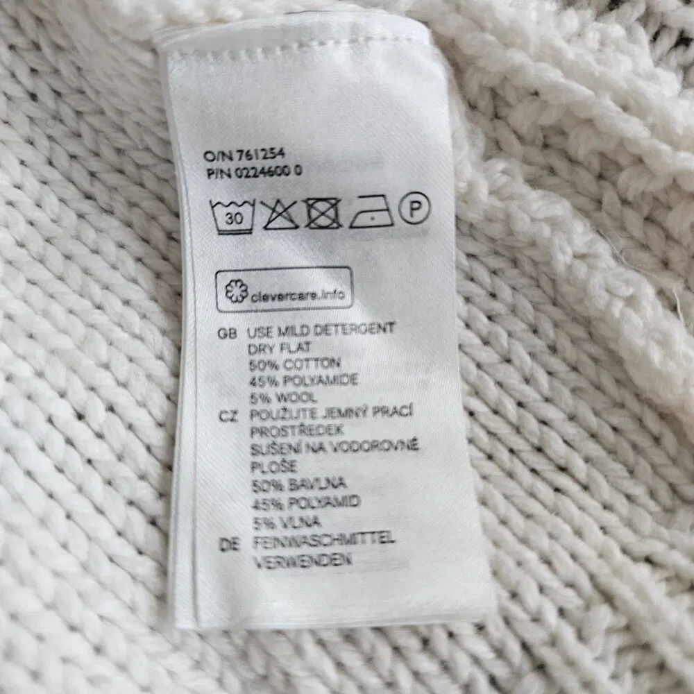 L.O.G.G. Fisherman Knit crew neck pullover, Ivory, button details, logo, women M